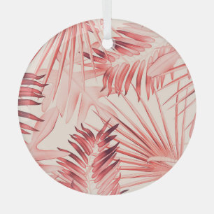 Tropical Palm Leaves, Hawaiian Stylish Pattern. Glass Ornament