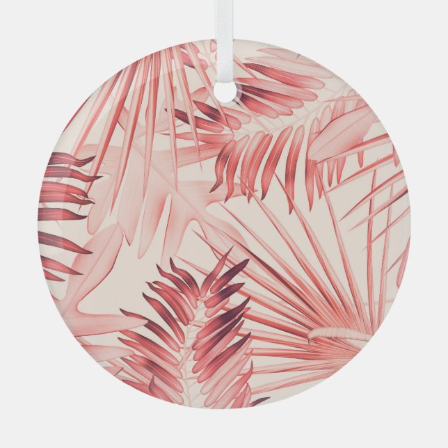 Tropical Palm Leaves, Hawaiian Stylish Pattern. Glass Ornament (Front)