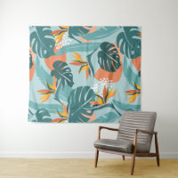 Tropical Palm leaves hibiscus and shapes pattern