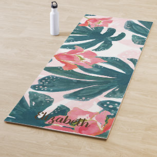 Tropical Palm Leaves,Hibiskus - Personalized Yoga Mat