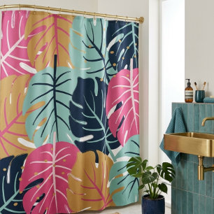 Tropical Palm Leaves in Pink & Blue Botanical