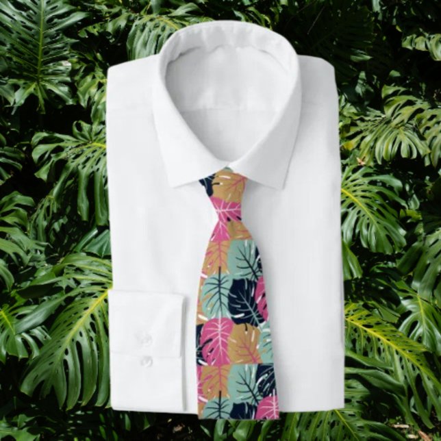 Tropical Palm Leaves in Pink & Blue | Botanical Tie (Creator Uploaded)
