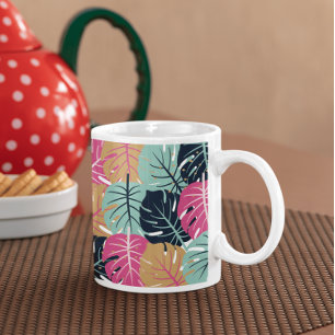 Tropical Palm Leaves in Pink & Blue    Coffee Mug