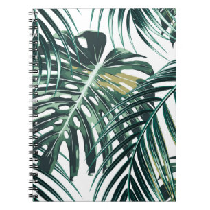 Tropical palm leaves, jungle leaves seamless flora notebook