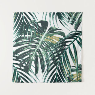 Tropical palm leaves, jungle leaves seamless flora tapestry