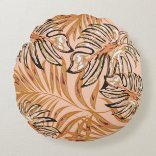 Tropical palm leaves, jungle. Vintage floral patte Round Pillow