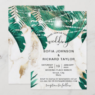 Tropical Palm Leaves Light Jar gold marble  Invitation