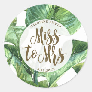 tropical palm leaves miss to mrs favours sticker