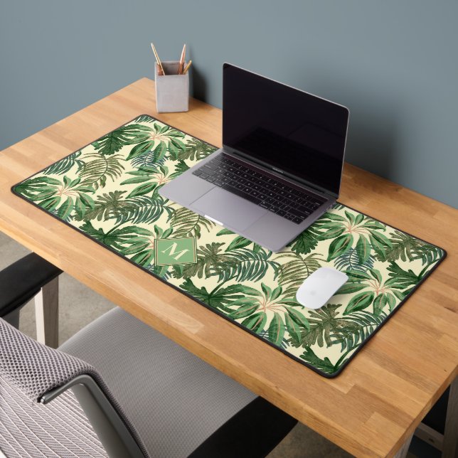Tropical Palm Leaves Monogram Desk Mat (Office 2)