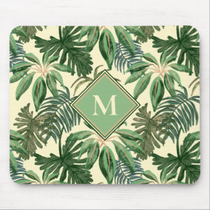 Tropical Palm Leaves Monogram Mouse Pad