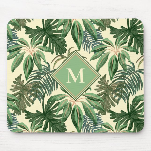 Tropical Palm Leaves Monogram Mouse Pad (Front)