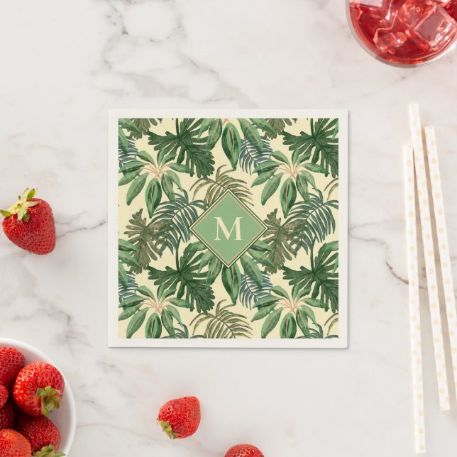 Tropical Palm Leaves Monogram Napkin (Insitu)