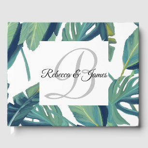Tropical Palm Leaves Monogram Wedding Guest Book