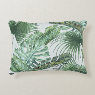 Tropical palm leaves, monstera, banana leaf, jungl accent pillow