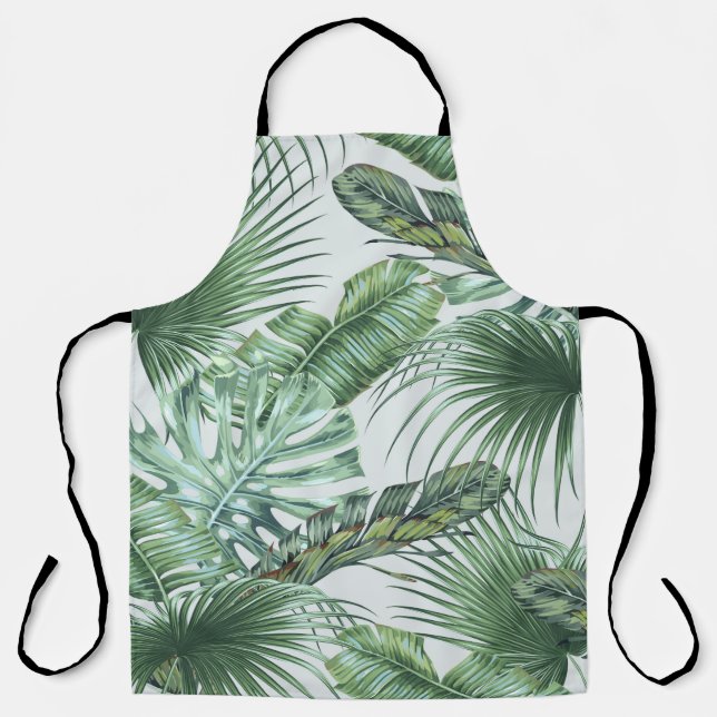 Tropical palm leaves, monstera, banana leaf, jungl apron (Front)