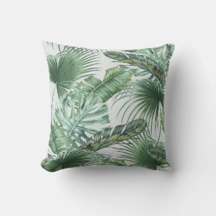 Tropical palm leaves, monstera, banana leaf, jungl throw pillow