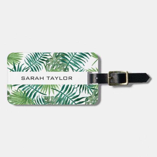 Tropical Palm Leaves Name Custom   Luggage Tag (Front Horizontal)