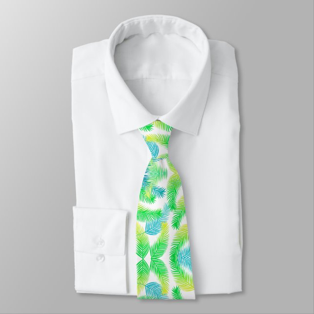 Tropical Palm Leaves Necktie – Green Botanical  (Tied)