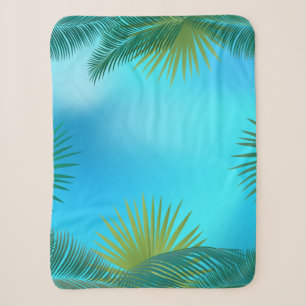 Tropical palm leaves on blue sky landscape sherpa blanket