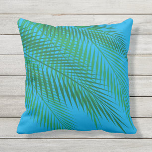 Tropical Palm Leaves on Blue Sky - Outdoor Pillow