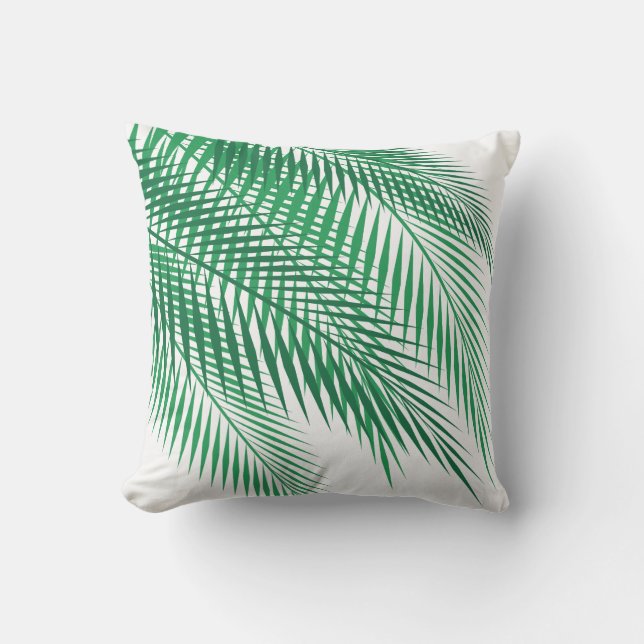 Tropical Palm Leaves on White - Outdoor Outdoor Pillow (Front)