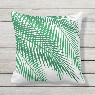 Tropical Palm Leaves on White - Outdoor Pillow