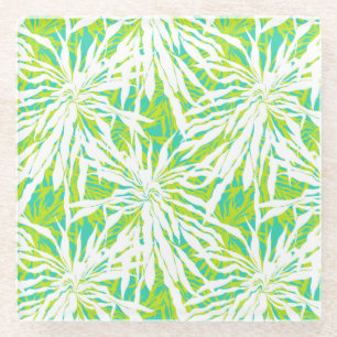 Tropical Palm Leaves Pattern Glass Coaster