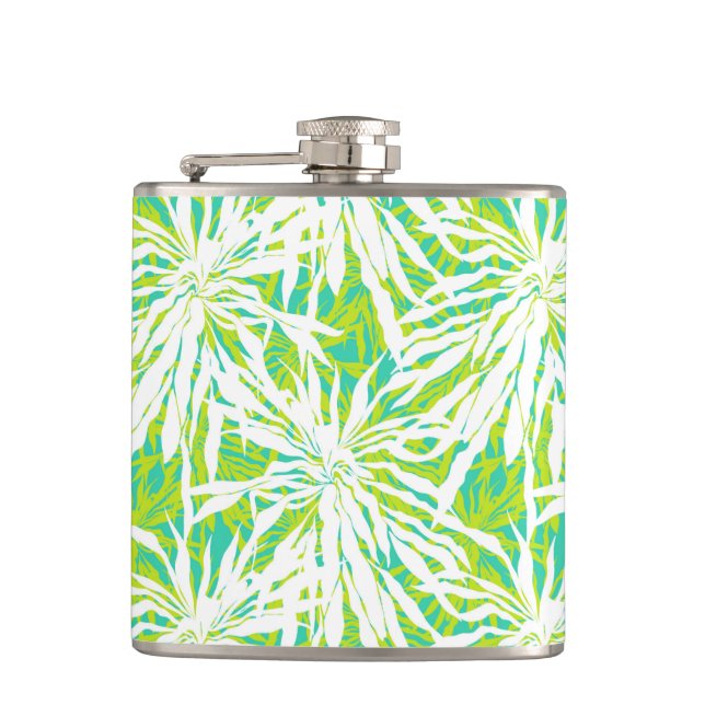 Tropical Palm Leaves Pattern Hip Flask (Front)
