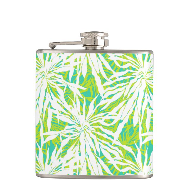 Tropical Palm Leaves Pattern Hip Flask (Front)