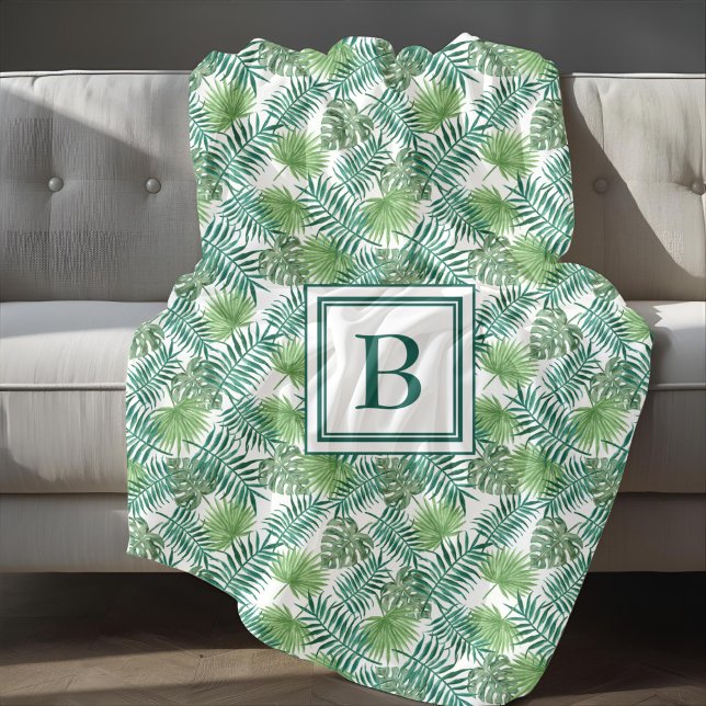 Tropical Palm Leaves Pattern Monogrammed Fleece Blanket (Tropical Palm Leaves Pattern Monogrammed Fleece Blanket
)