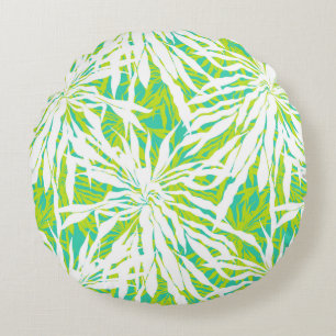 Tropical Palm Leaves Pattern Round Pillow