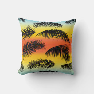 Tropical palm leaves pattern throw pillow