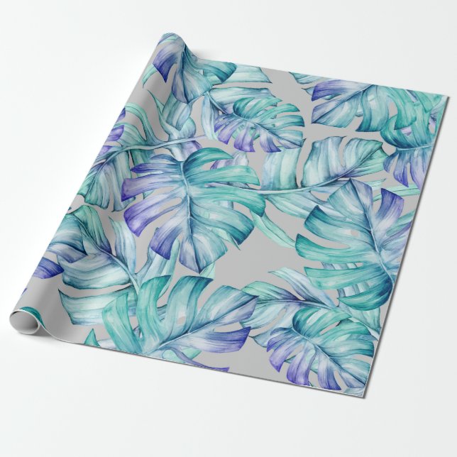 Tropical Palm Leaves Pattern Wrapping Paper (Unrolled)