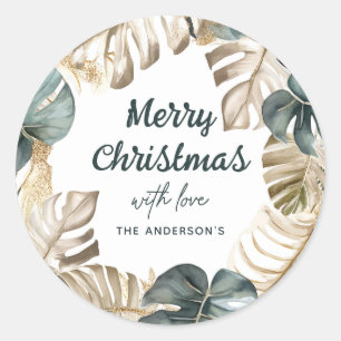 Tropical Palm Leaves Personalized Christmas Classic Round Sticker