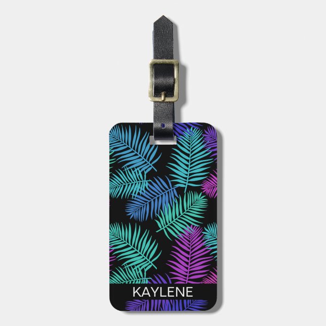 Tropical Palm Leaves Personalized Luggage Tag (Front Vertical)