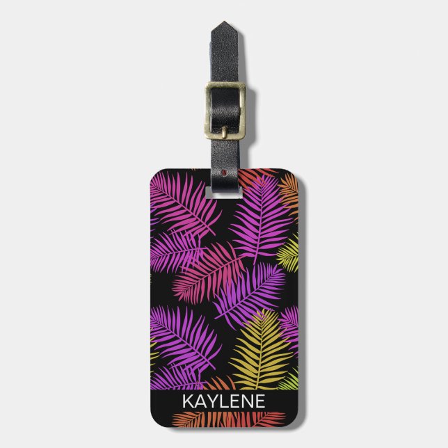Tropical Palm Leaves Personalized Luggage Tag (Front Vertical)