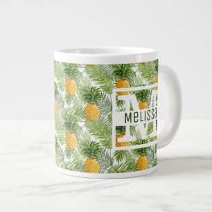 Tropical Palm Leaves & Pineapples Add Your Name Large Coffee Mug