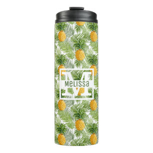 Tropical Palm Leaves & Pineapples   Add Your Name Thermal Tumbler