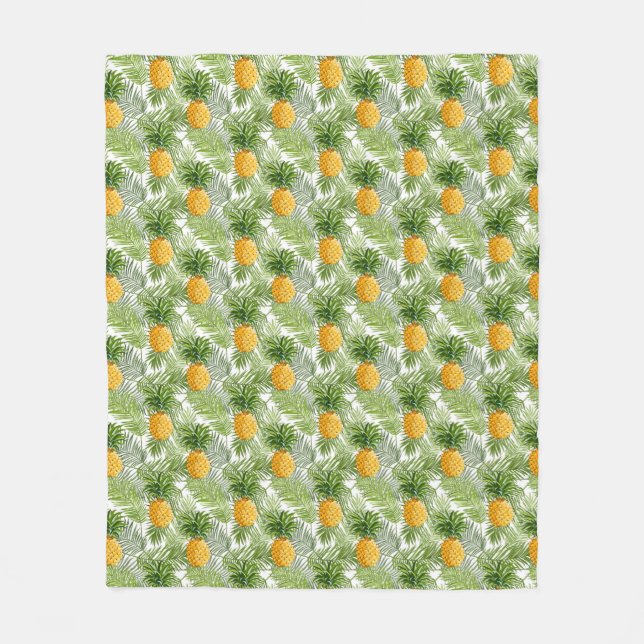 Tropical Palm Leaves & Pineapples Fleece Blanket (Front)