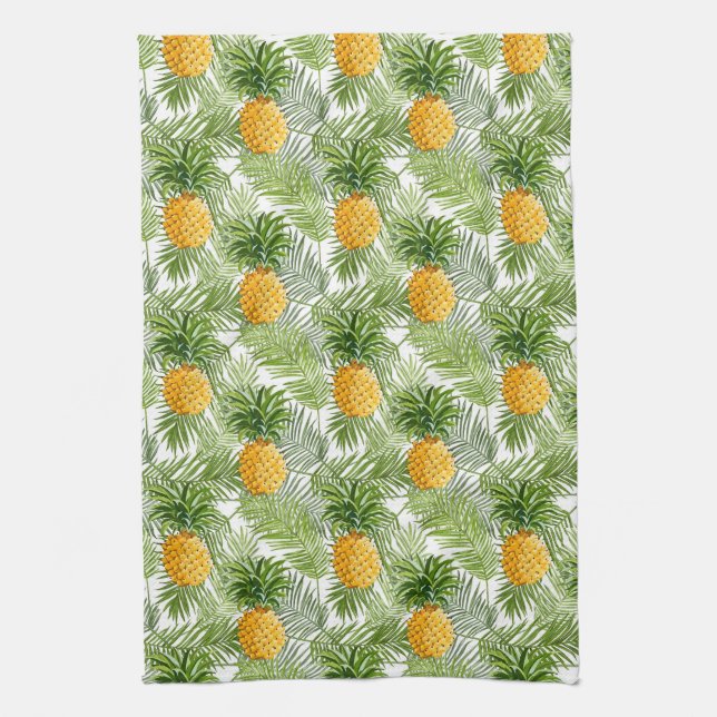 Tropical Palm Leaves & Pineapples Kitchen Towel (Vertical)