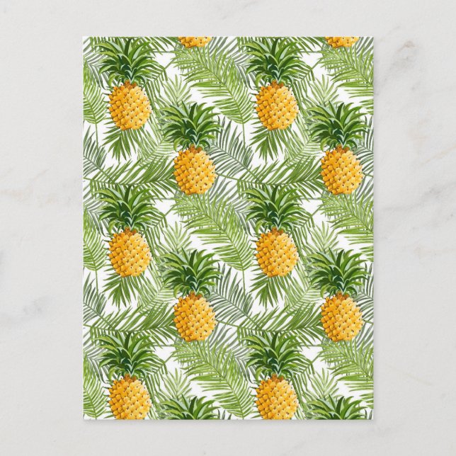 Tropical Palm Leaves & Pineapples Postcard (Front)