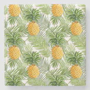 Tropical Palm Leaves & Pineapples Stone Coaster