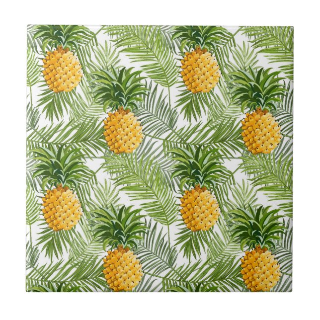 Tropical Palm Leaves & Pineapples Tile (Front)