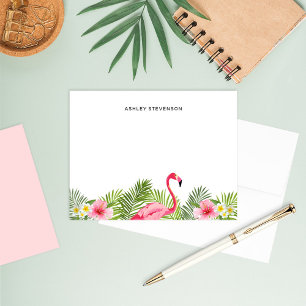 Tropical Palm Leaves Pink Flamingo Custom Name Card