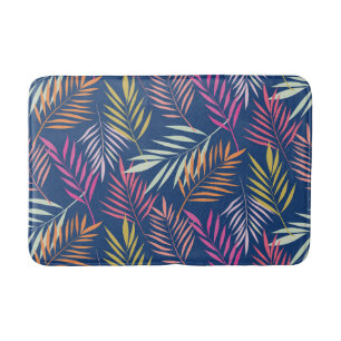 Tropical Palm leaves Pink Orange Yellow Pattern Bath Mat