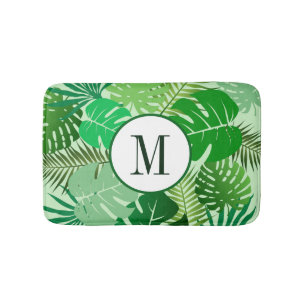 Tropical Palm Leaves Rainforest Foliage Monogram Bath Mat