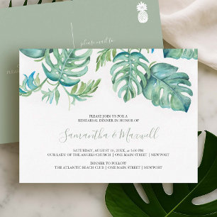 Tropical Palm Leaves Rehearsal Dinner Invitation Postcard