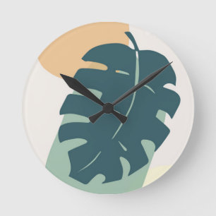 Tropical palm leaves round clock