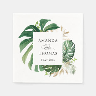 Tropical Palm Leaves Rustic Greenery Wedding Napkin