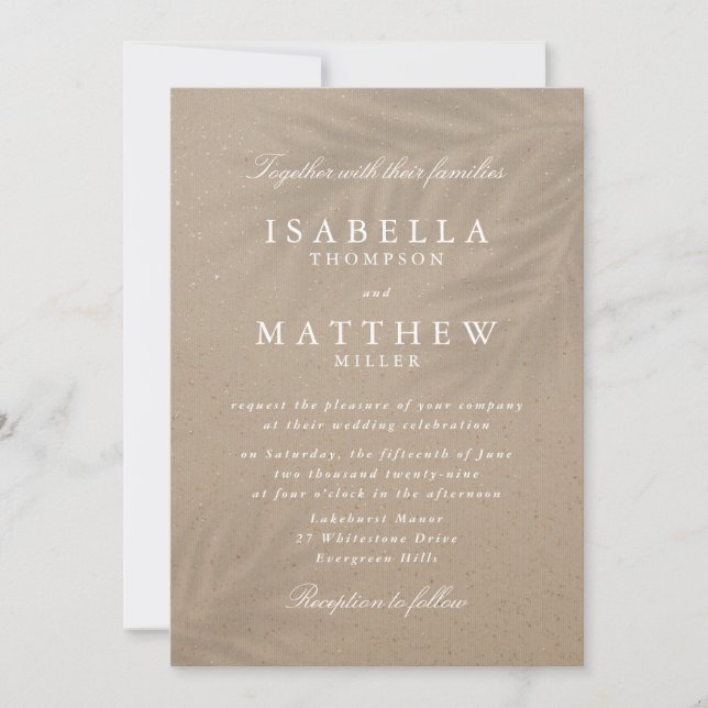 Tropical Palm Leaves Sand Wedding Invitation (Front)